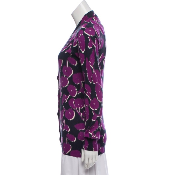 Tory Burch Button Up Cardigan Purple floral Print - Picture 2 of 4